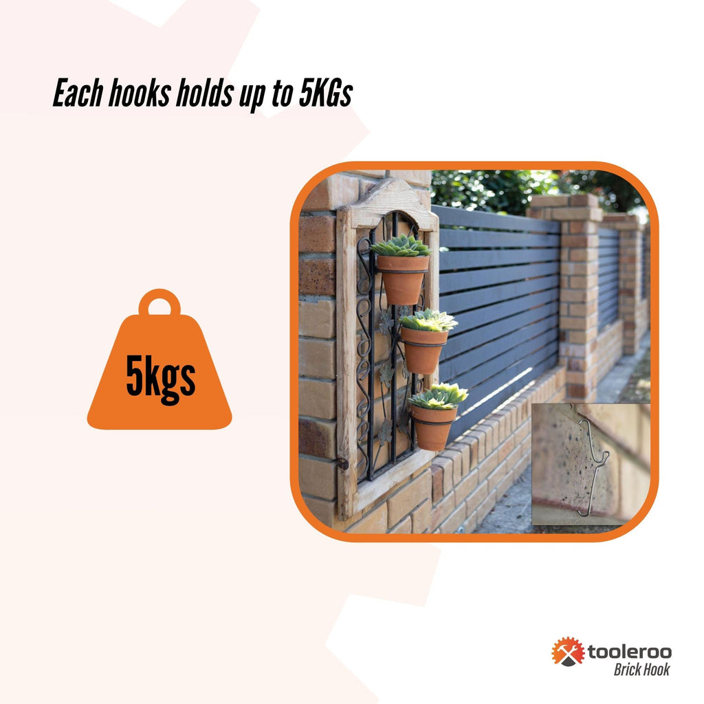 10 Pack 155-165mm (6-6.5") Brick Hooks - Wall Clips Hangers For Pictures Plants
