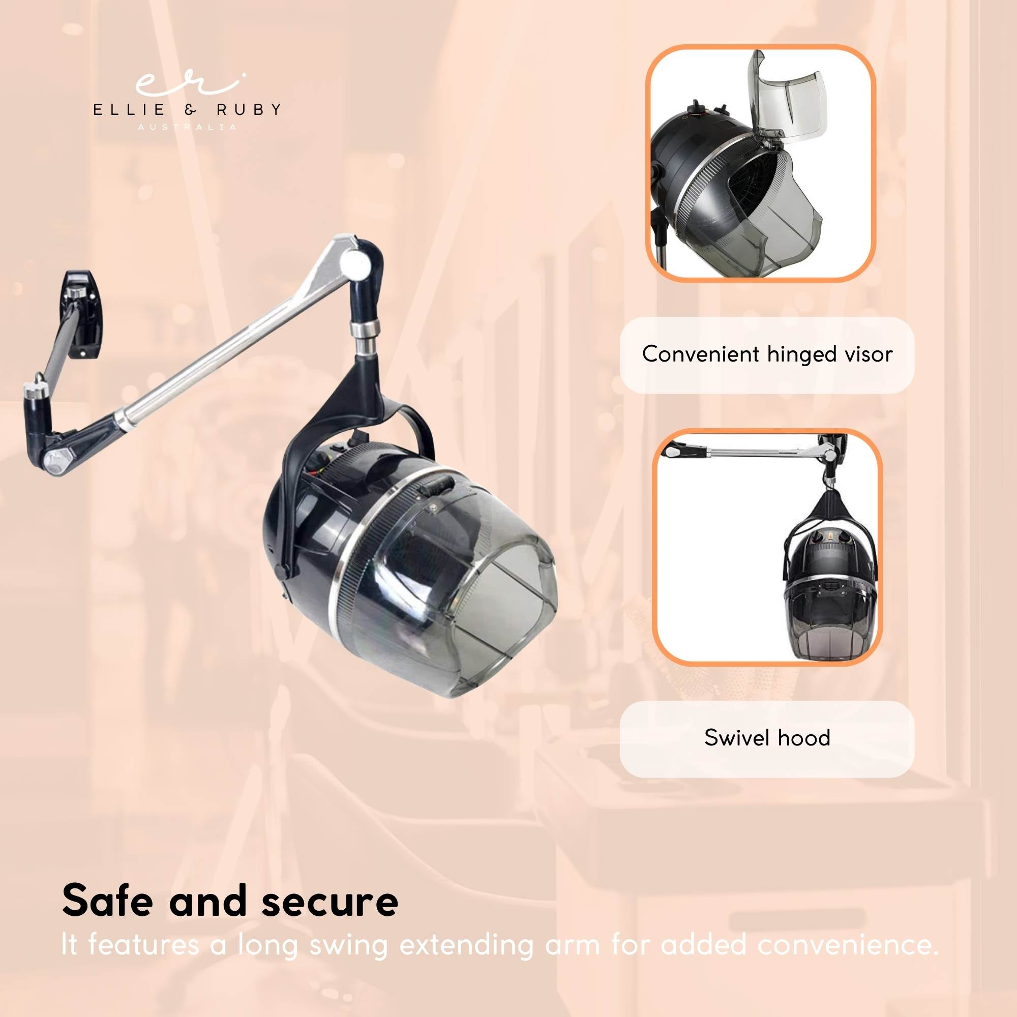 Ellie & Ruby Hanging Hooded Hair Dryer Wall Mounted Bonnet Hood Salon Hairdryer
