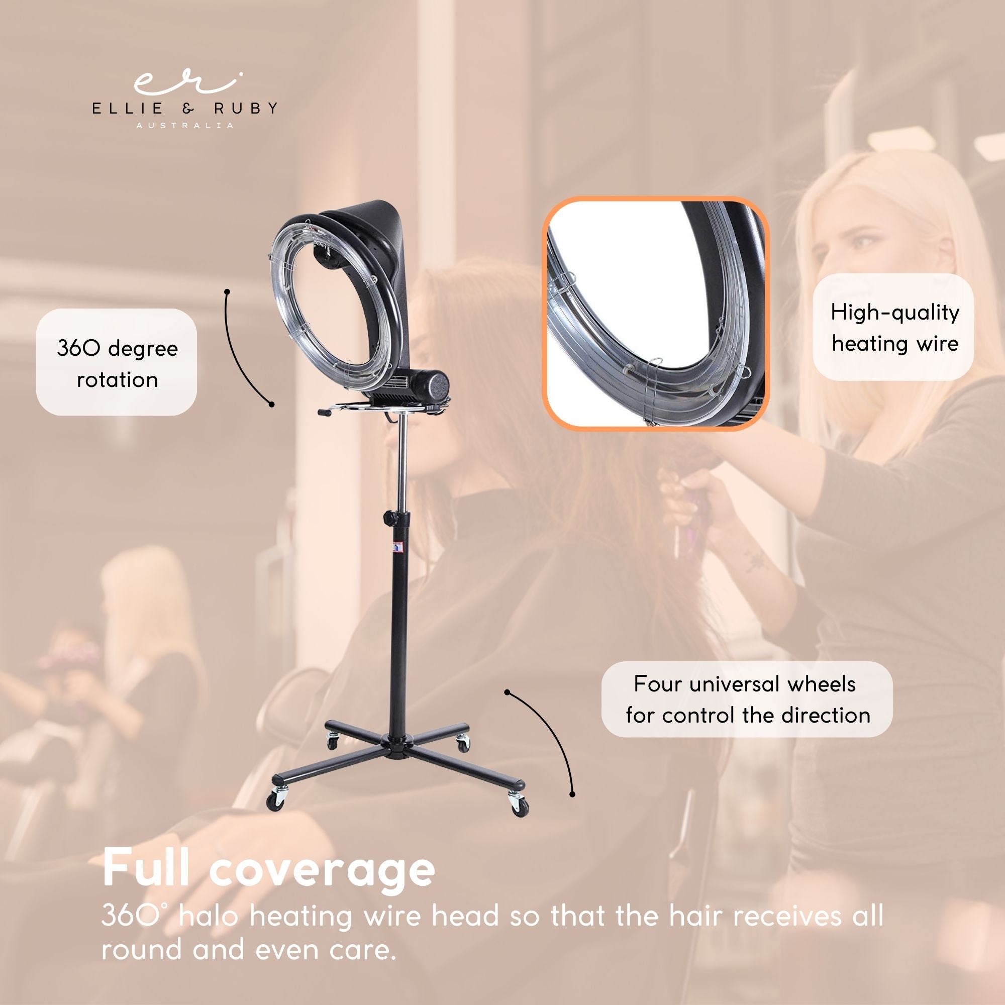 Ellie & Ruby Standing Hair Dryer Accelerator Colour 360 Rotating Halo Rolling