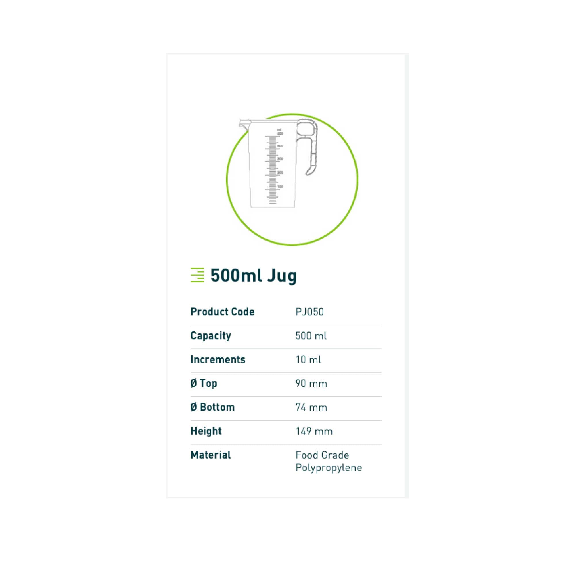 500ml Measuring Jug Heavy Duty Clear Propylene BPA 5 Food Grade Pro-Jug