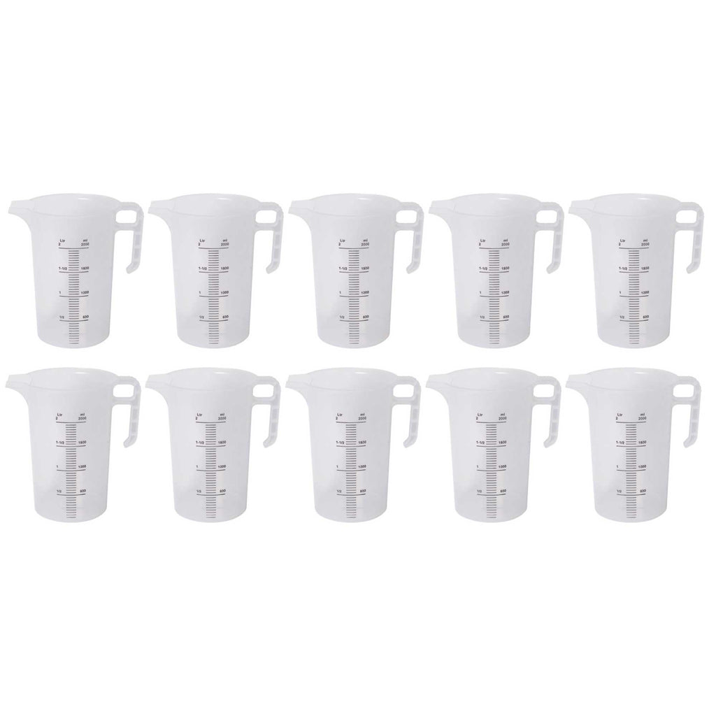 10x 2L Measuring Jug Heavy Duty Clear Plastic Propylene Food Grade BPA 5 Pro-Jug