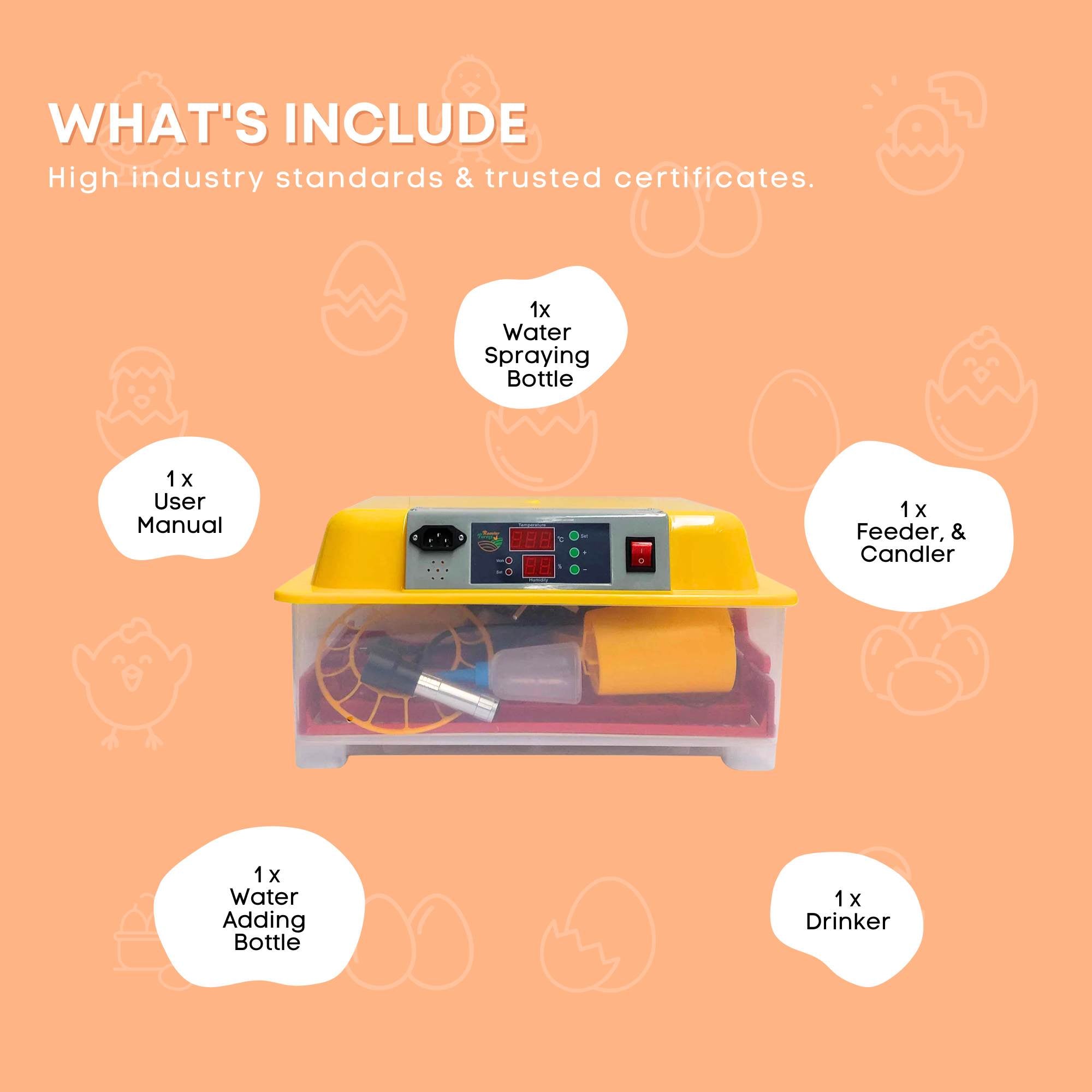 Rooster Farms Electric 24 Egg Incubator + Accessories for Chicken Quail Duck