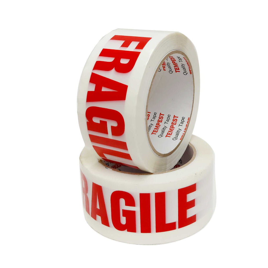 1x Fragile Packing Tape 48mmx75m - Long Rolls Red White Packaging Adhesive Label
