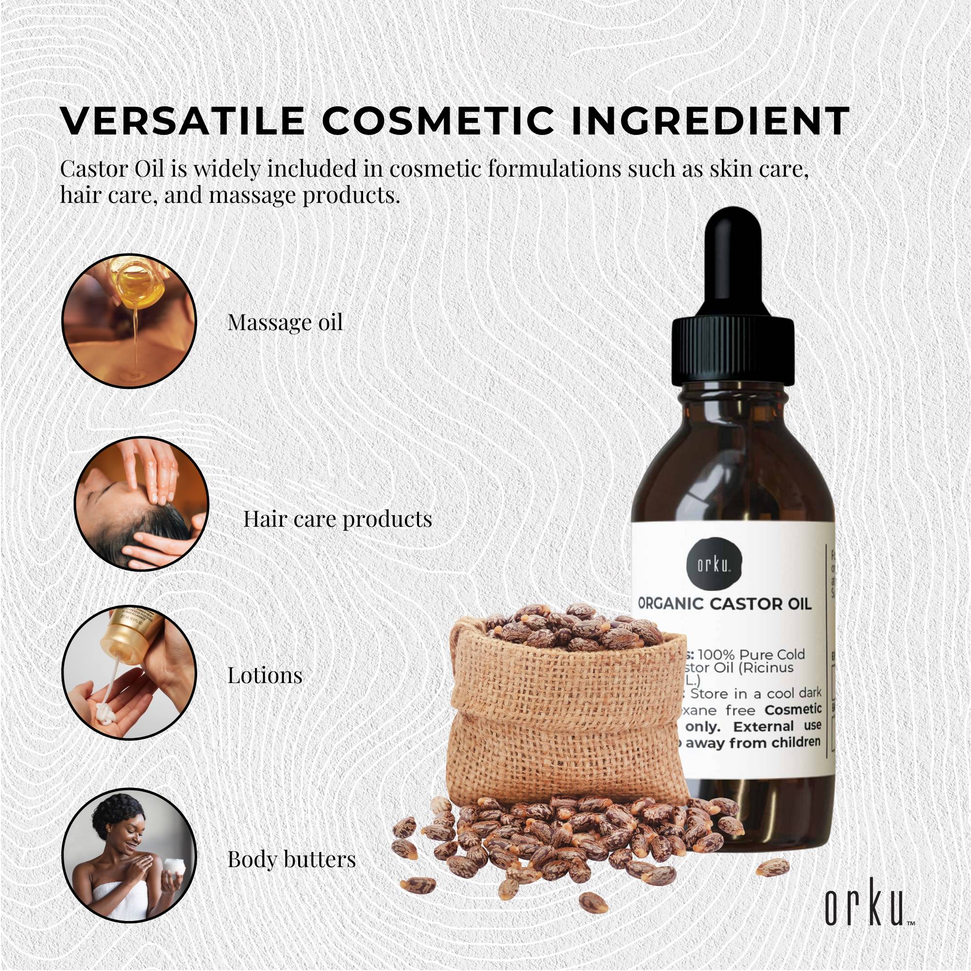 Orku 25ml Organic Castor Oil + Dropper - Hexane Free Cold Pressed