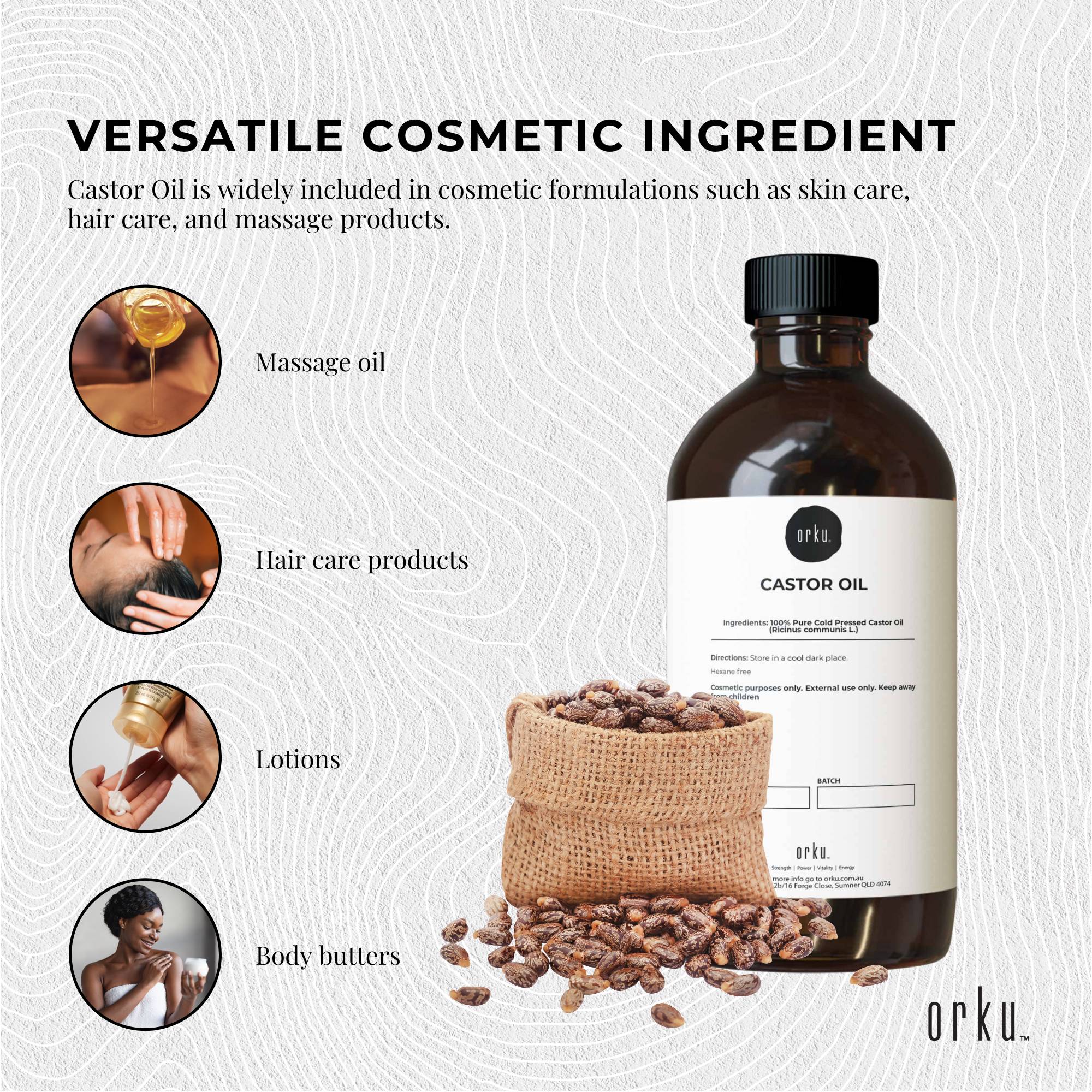 Orku 250ml Organic Castor Oil - Hexane Free Cold Pressed