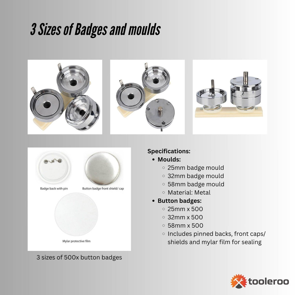 Button Badge Making Set - Maker + Moulds + Badges 25mm 32mm 58mm