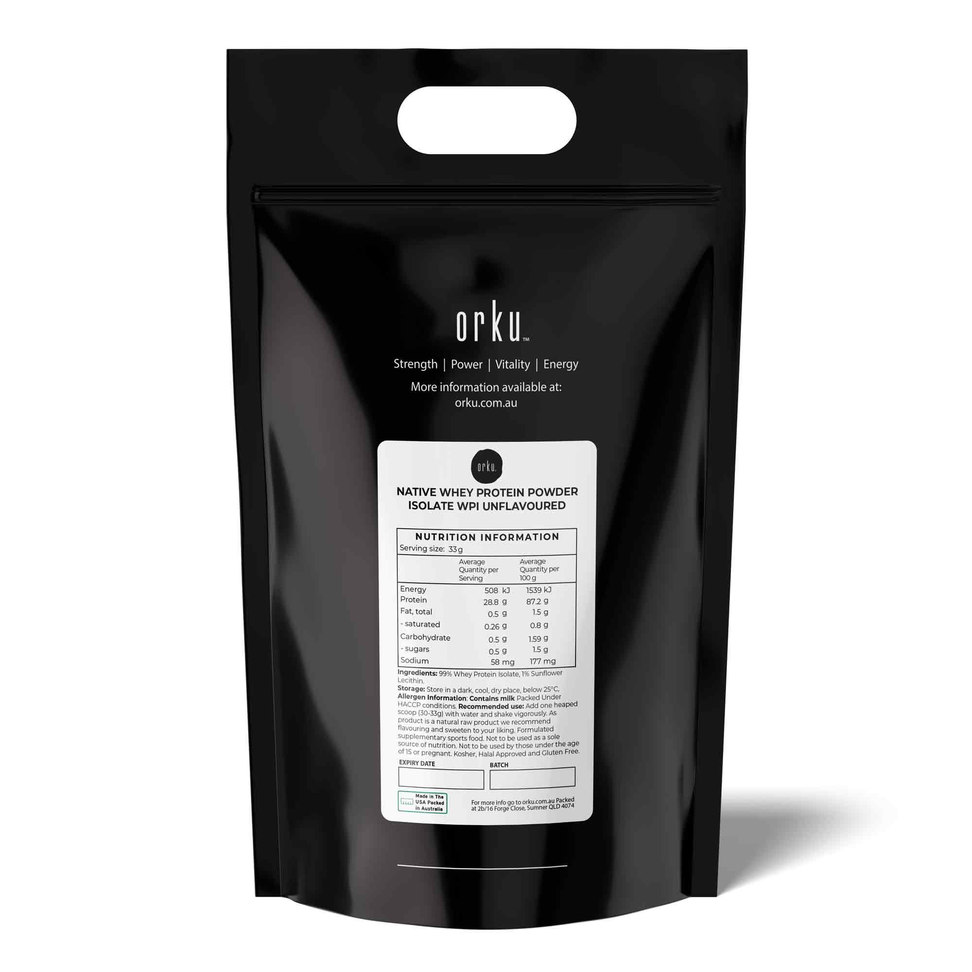 Orku 5Kg Native Whey Protein Isolate Powder - Unflavoured WPI