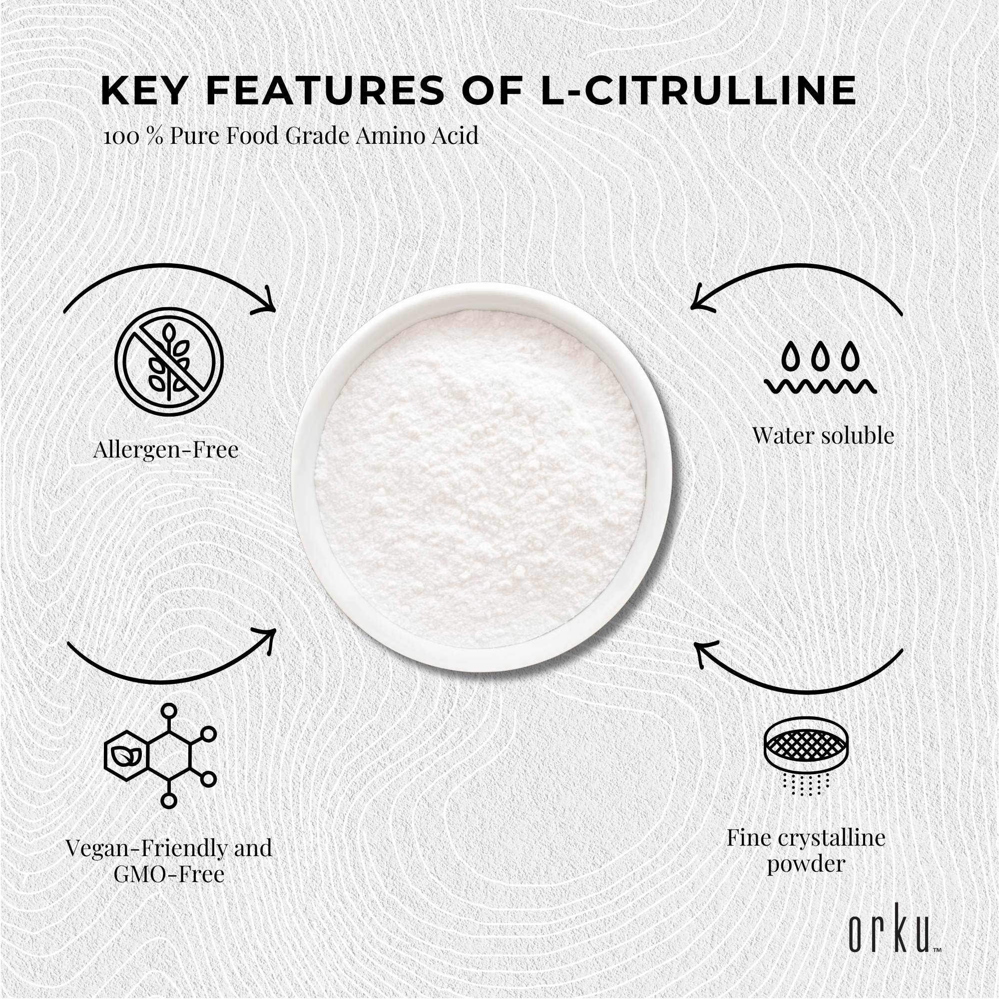 Orku 2Kg L-Citrulline Powder Buckets - 100 % Pure Food Grade Amino Acid