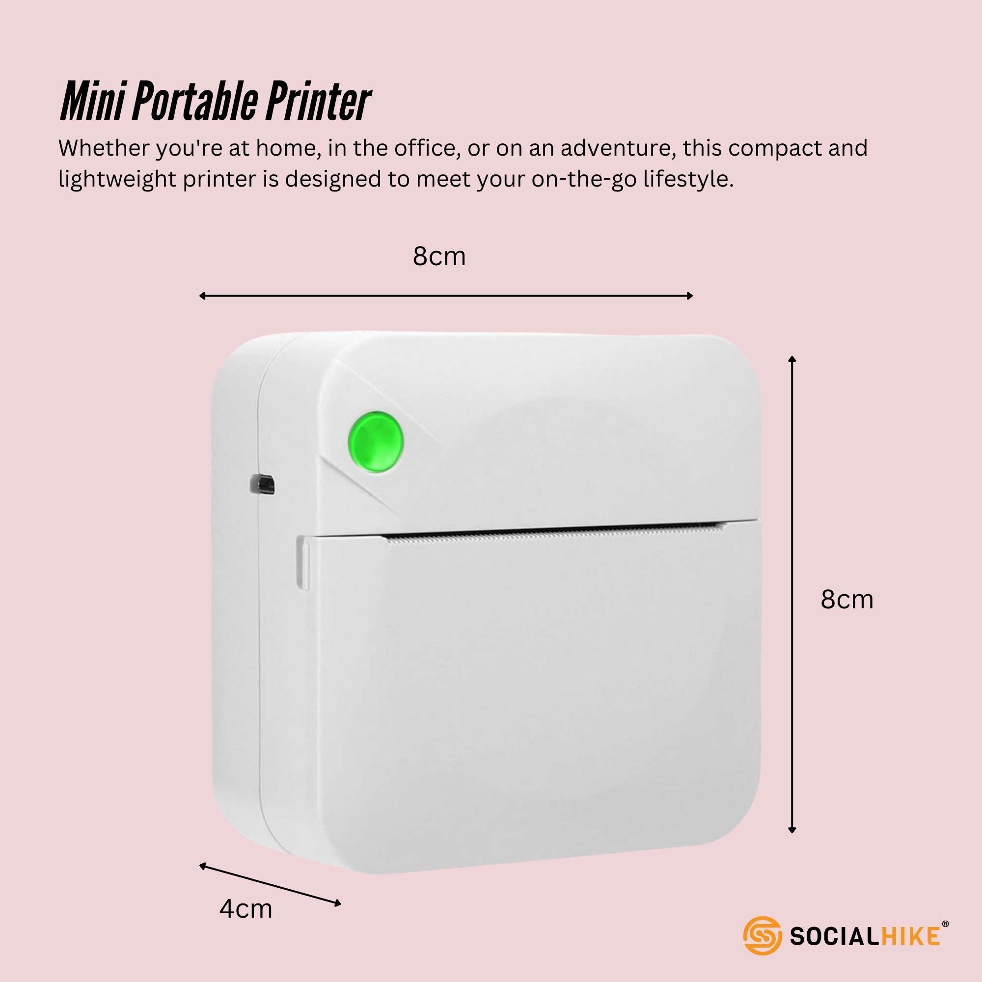 Social Hike Portable Mini Printer White - Inkless Bluetooth Phone Pocket Thermal Printing