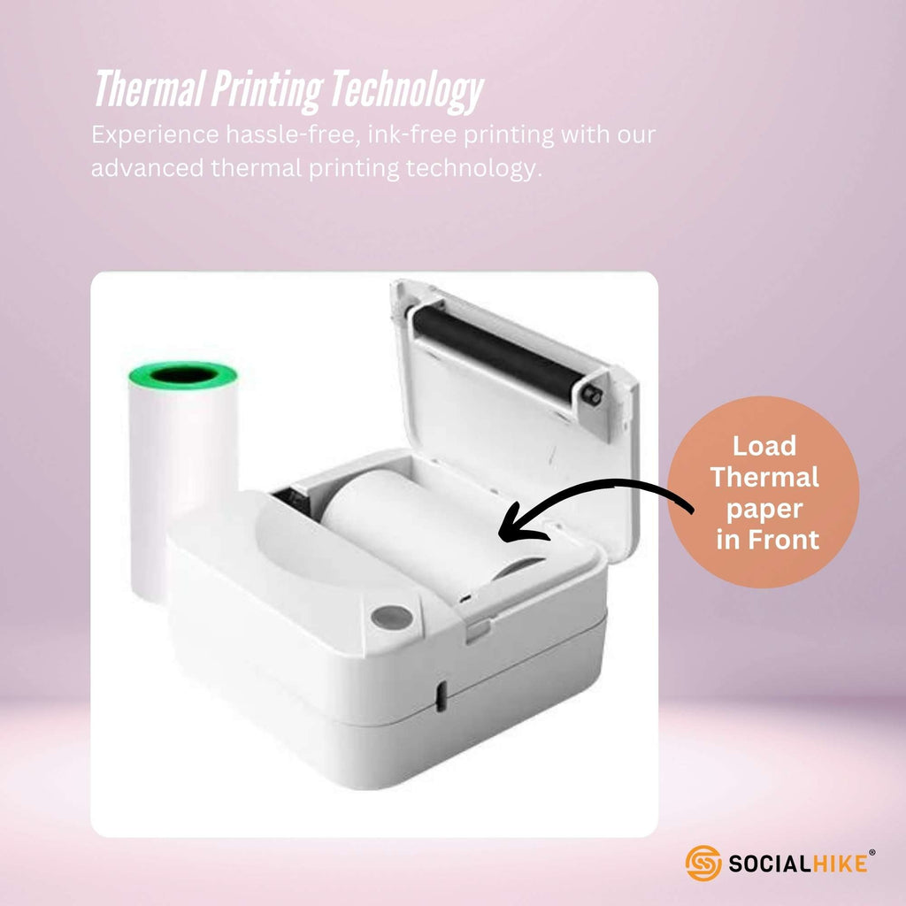 Social Hike Portable Mini Printer White - Inkless Bluetooth Phone Pocket Thermal Printing