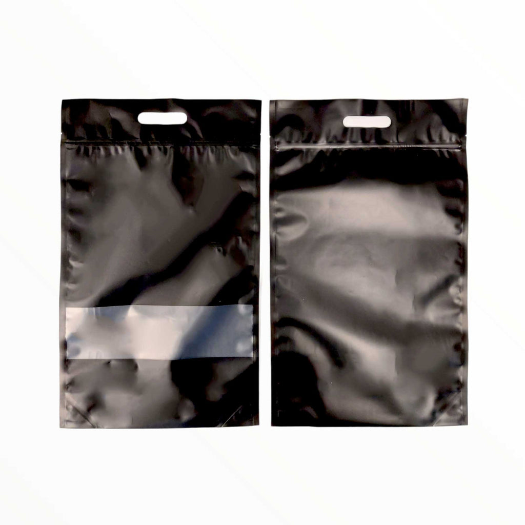 500 Resealable Black Stand Up Bags 44x29.5cm - Food Packaging Zip Pouch and Handle