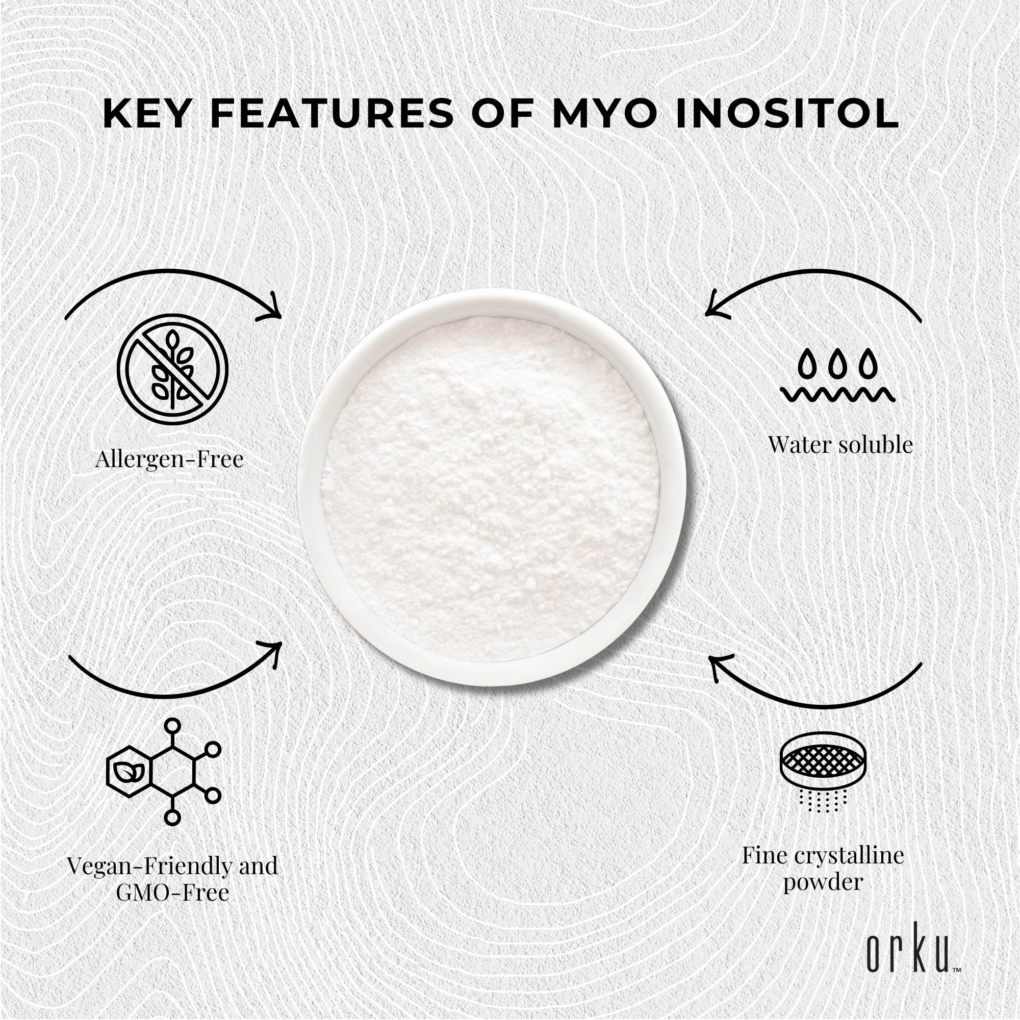 Orku 10Kg Myo Inositol Powder - USP Grade High Purity Unflavoured