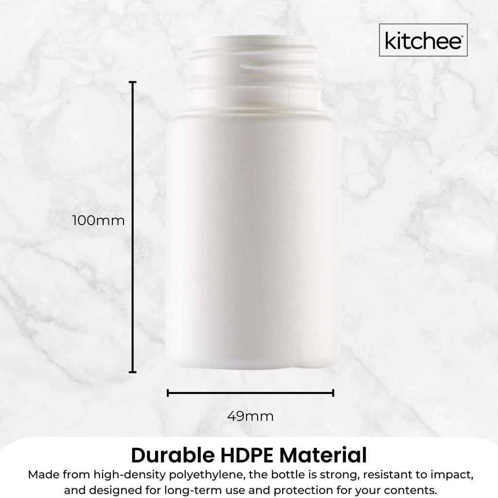 Kitchee 100x Tablet Bottles 90ml + 38mm TamperTel Child Resistant Cap - Round