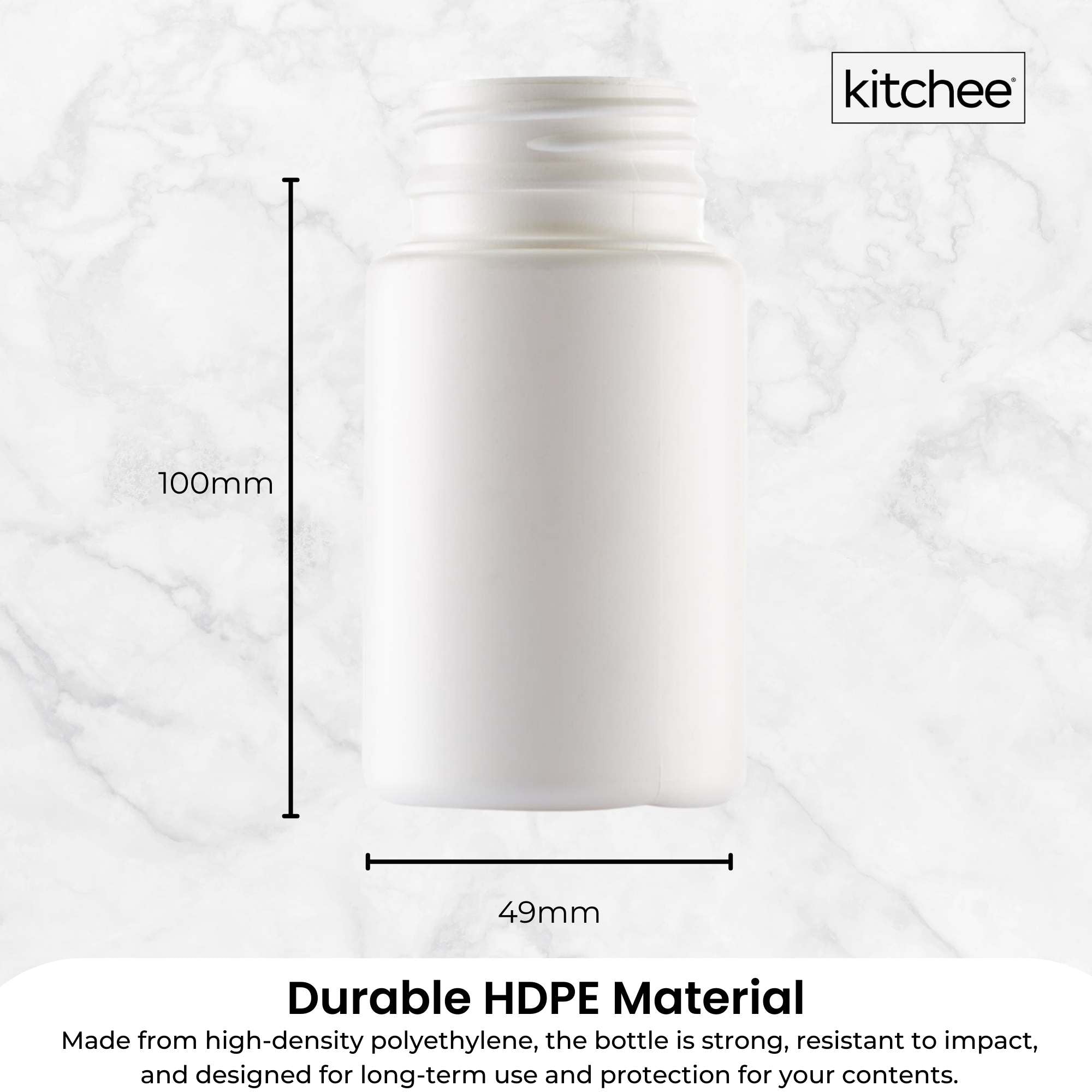 Kitchee 100x Tablet Bottles 90ml + 38mm TamperTel Child Resistant Cap - Round