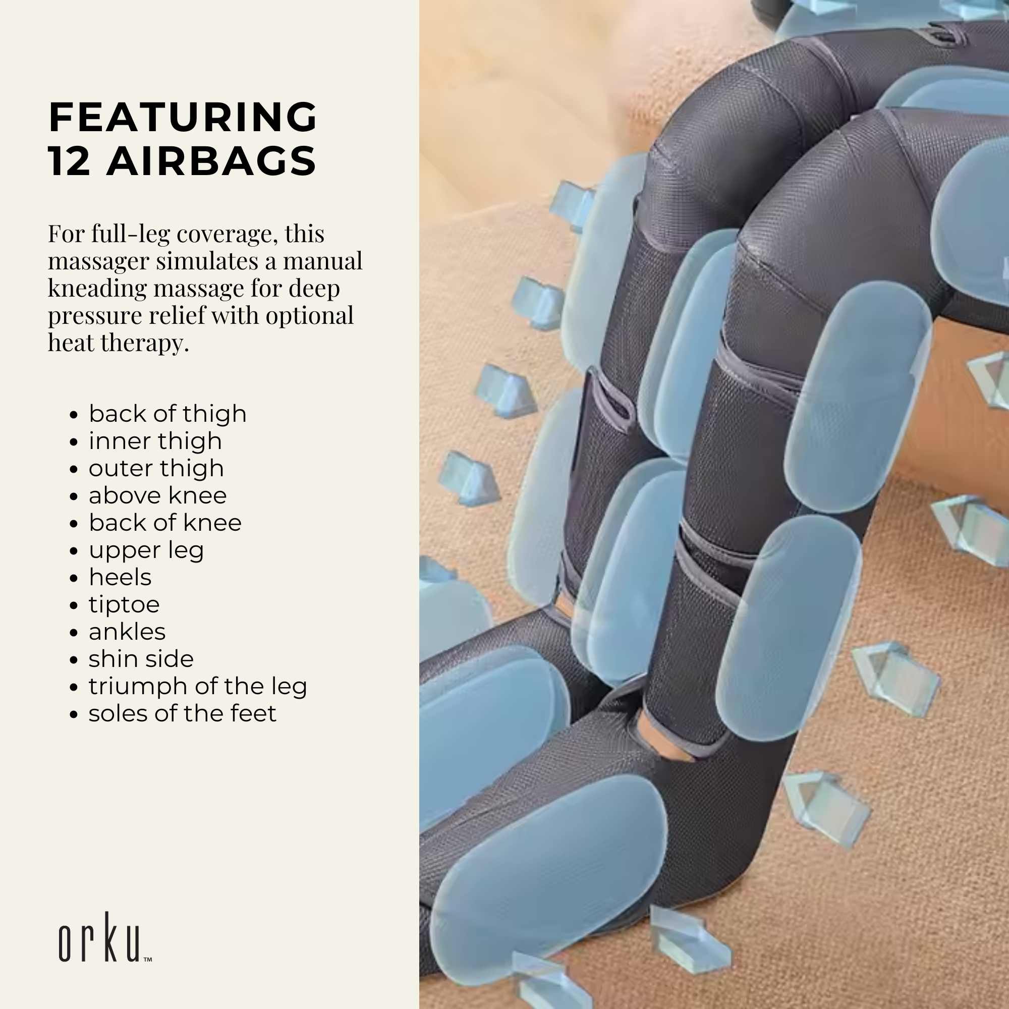 Orku Air Compression Leg Knee Foot Massager with Heat – Relaxation and Recovery