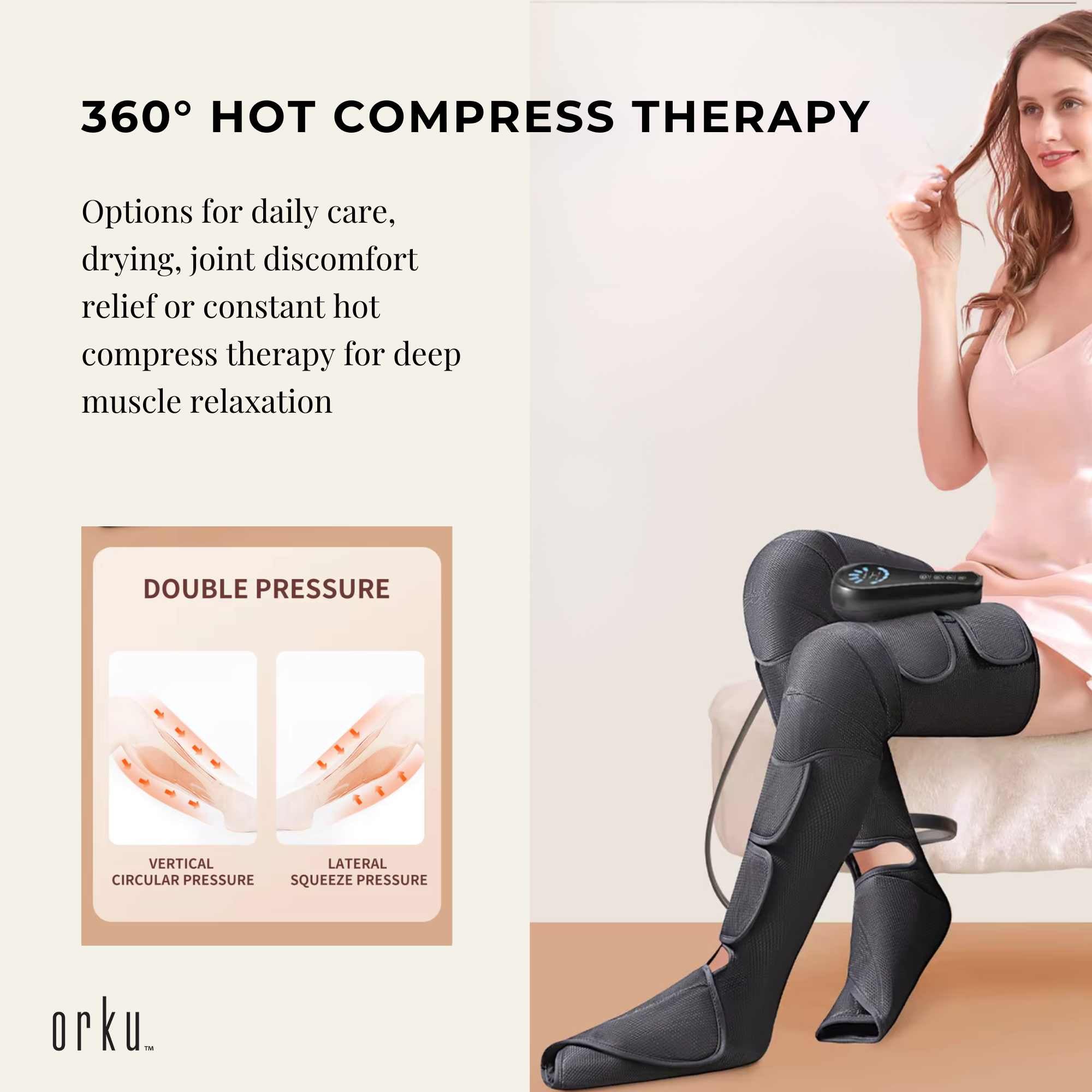 Orku Air Compression Leg Knee Foot Massager with Heat – Relaxation and Recovery