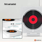 Tooleroo Wall Mountable CD Player Speaker - Bluetooth HiFi FM Radio White