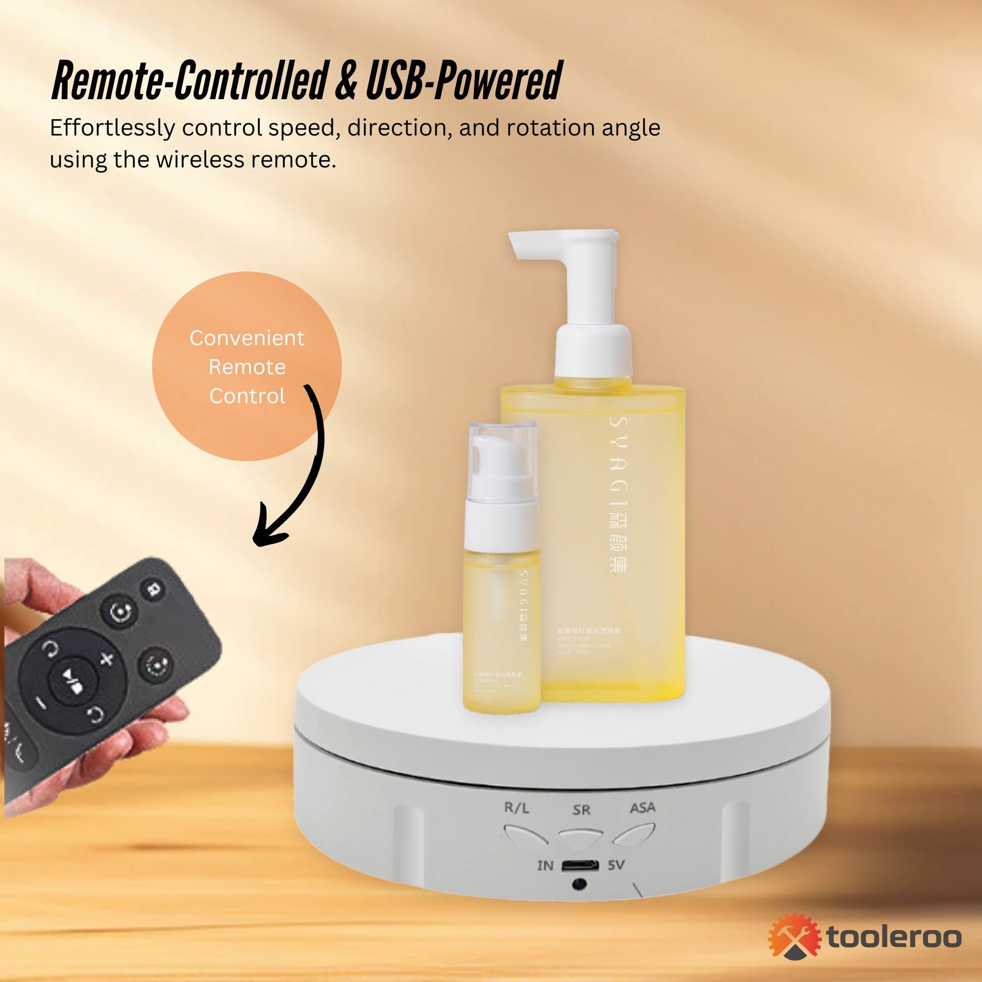Tooleroo Electric 360 Rotating Product Display Stand White for Merchandise Video