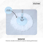 Kitchee Spin Mop & Bucket Set – Microfibre Pad, Telescopic Handle, 10L Capacity