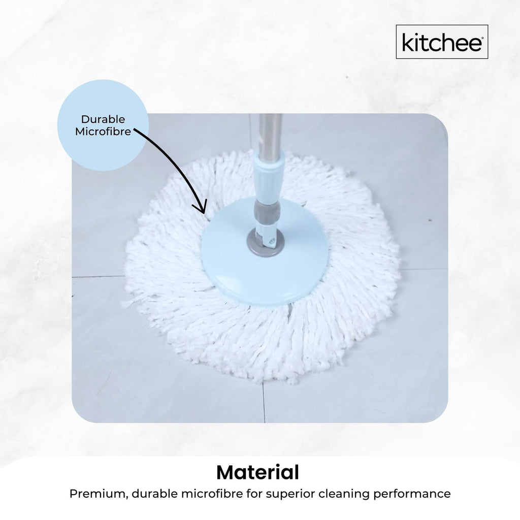 4x Kitchee Microfibre Mop Head Replacement for Kitchee Spin Mop - White Round