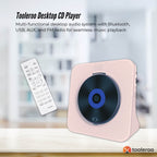 Tooleroo USB Rechargeable Desktop CD Player Speaker â€“ Bluetooth Portable Pink