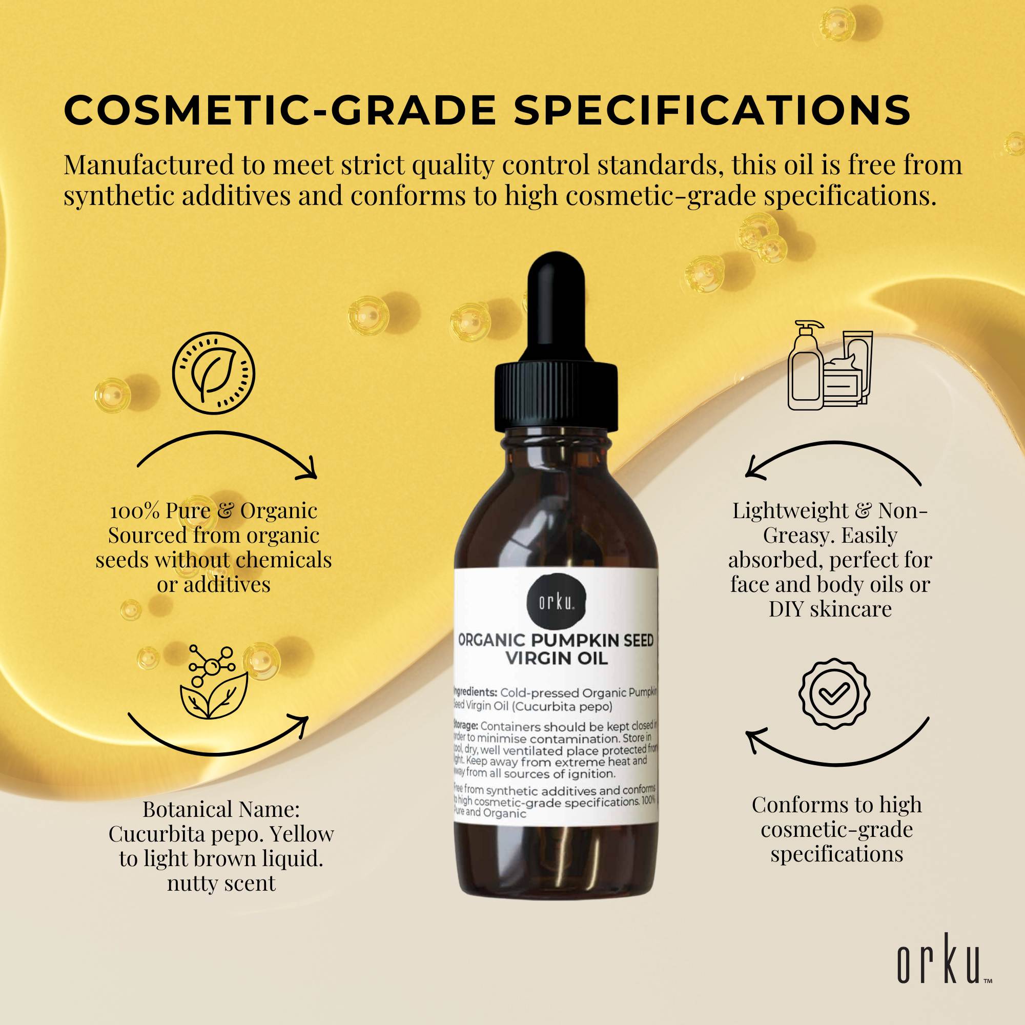 Orku 25ml Organic Pumpkin Seed Oil – Virgin Cold Pressed Unrefined Cosmetic Gr.