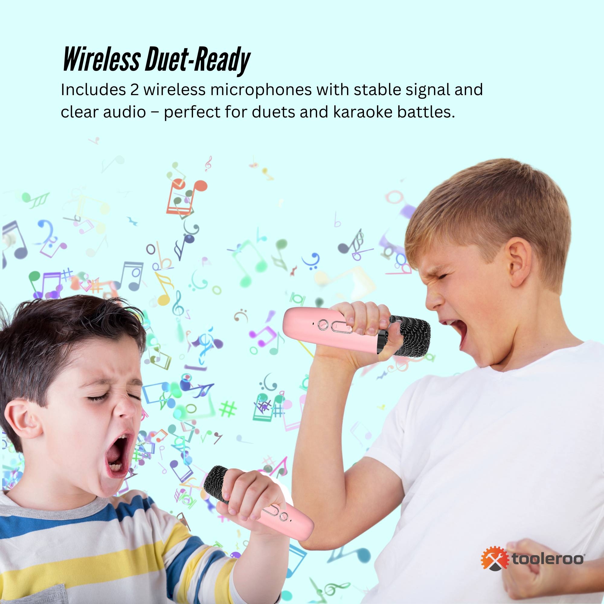 Mini Karaoke Machine and 2x Wireless Microphones Portable Bluetooth Speaker Pink