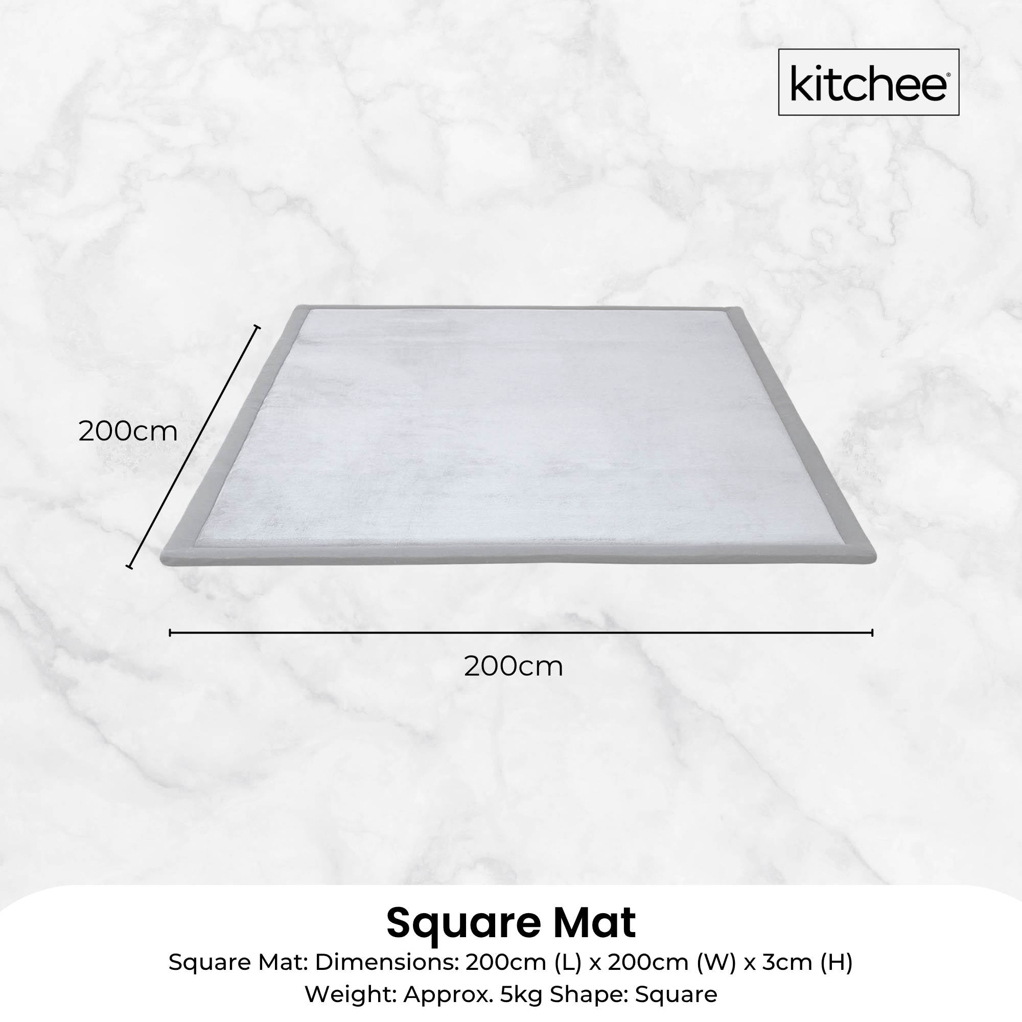 Kitchee Kids Foam Floor Play Mat 200x200cm – Padded Thick Soft Tatami Style Grey