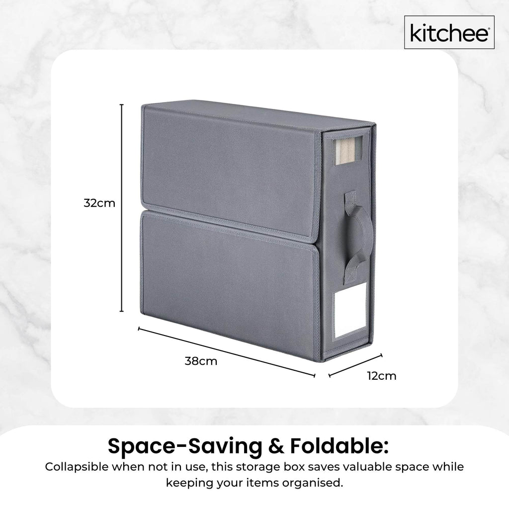 4x Kitchee Foldable Bed Sheet Storage Box – Linen & Closet Organiser Grey