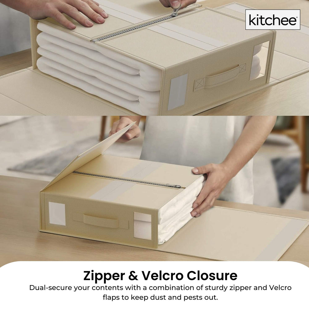 4x Kitchee Foldable Bed Sheet Storage Box – Linen & Closet Organiser Beige