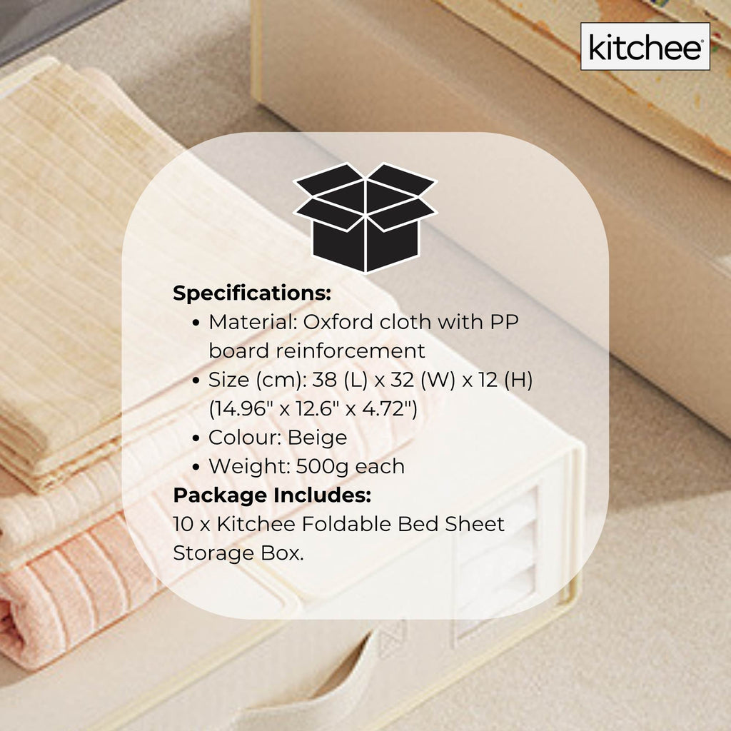 10x Kitchee Foldable Bed Sheet Storage Box – Linen & Closet Organiser Beige