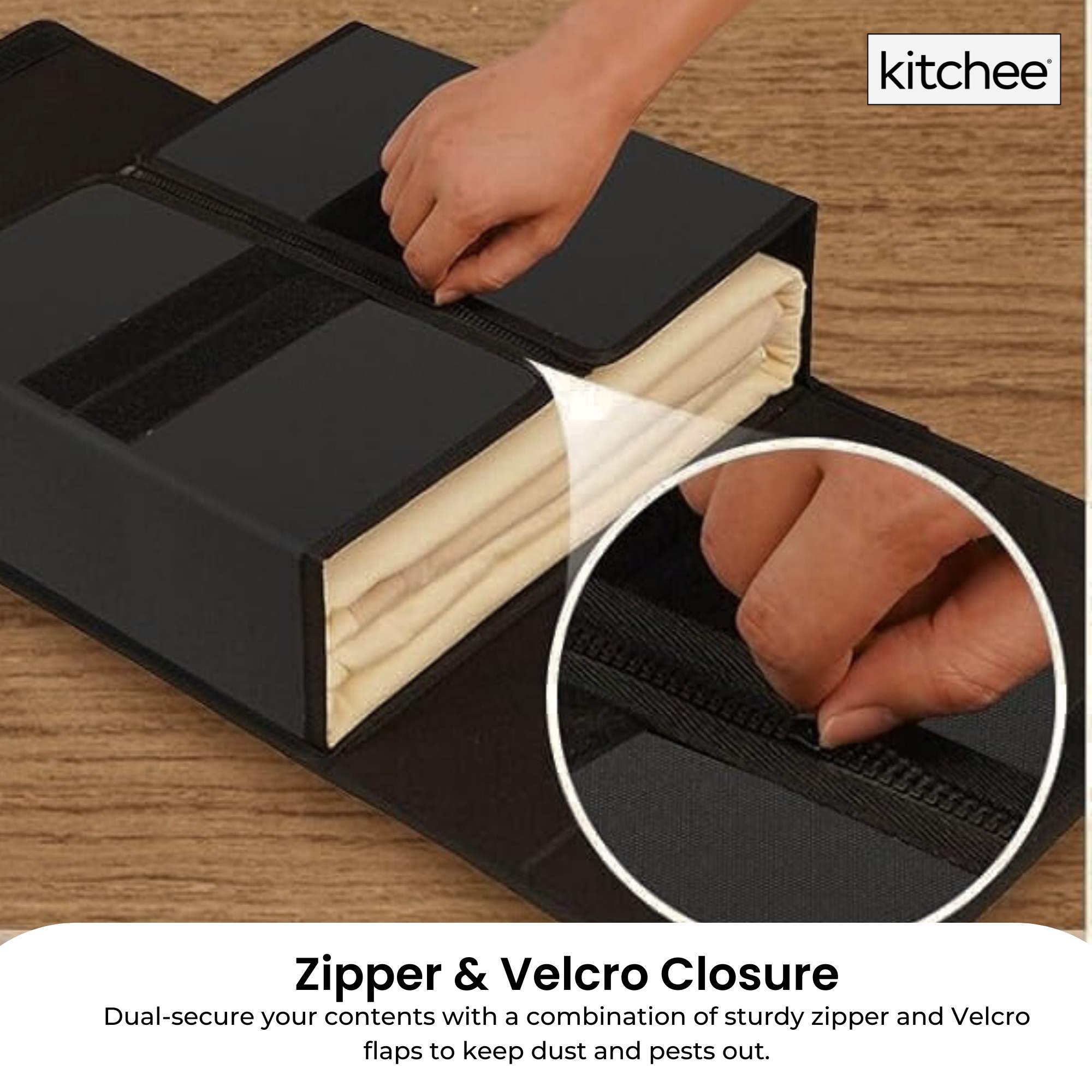 4x Kitchee Foldable Bed Sheet Storage Box – Linen & Closet Organiser Black
