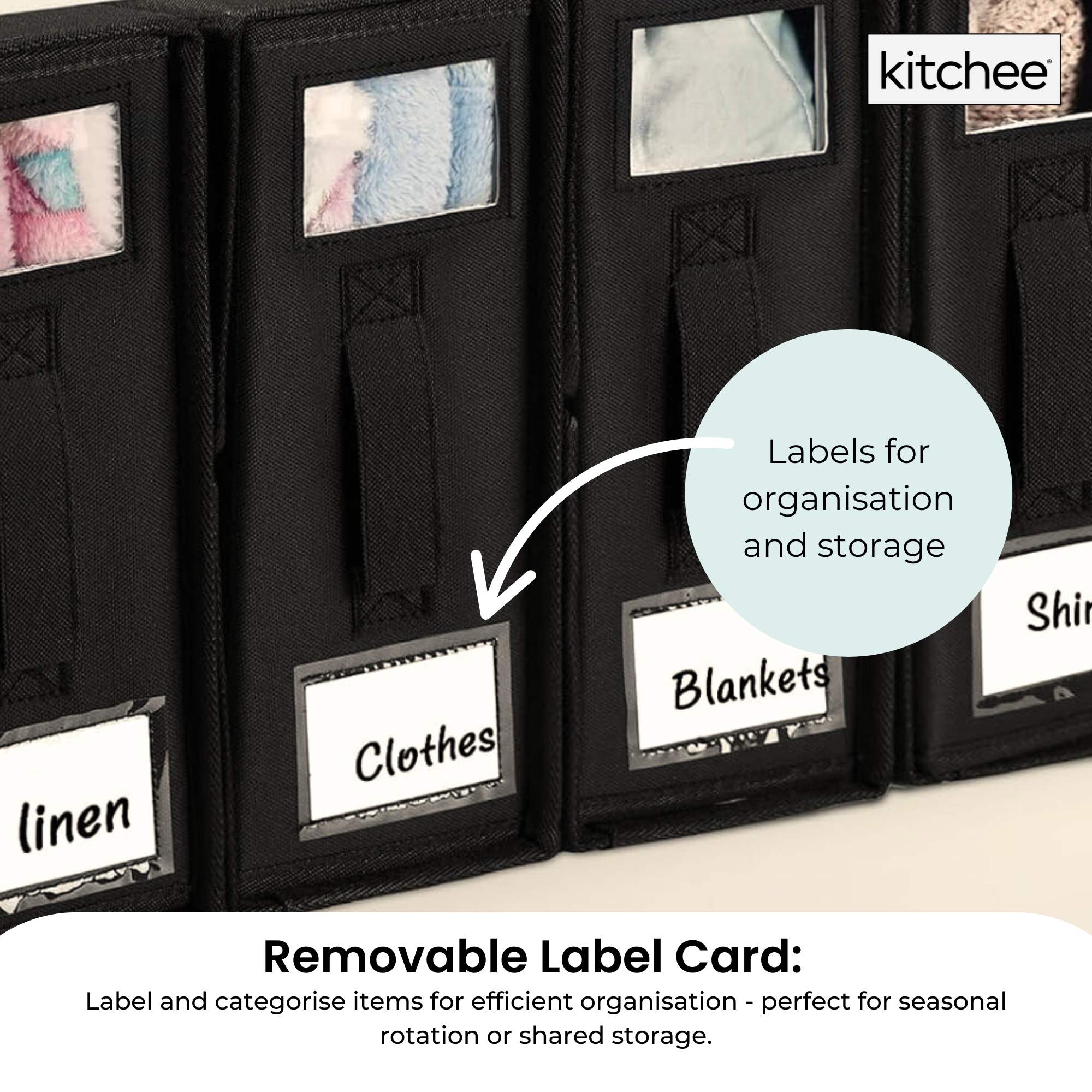 4x Kitchee Foldable Bed Sheet Storage Box – Linen & Closet Organiser Black