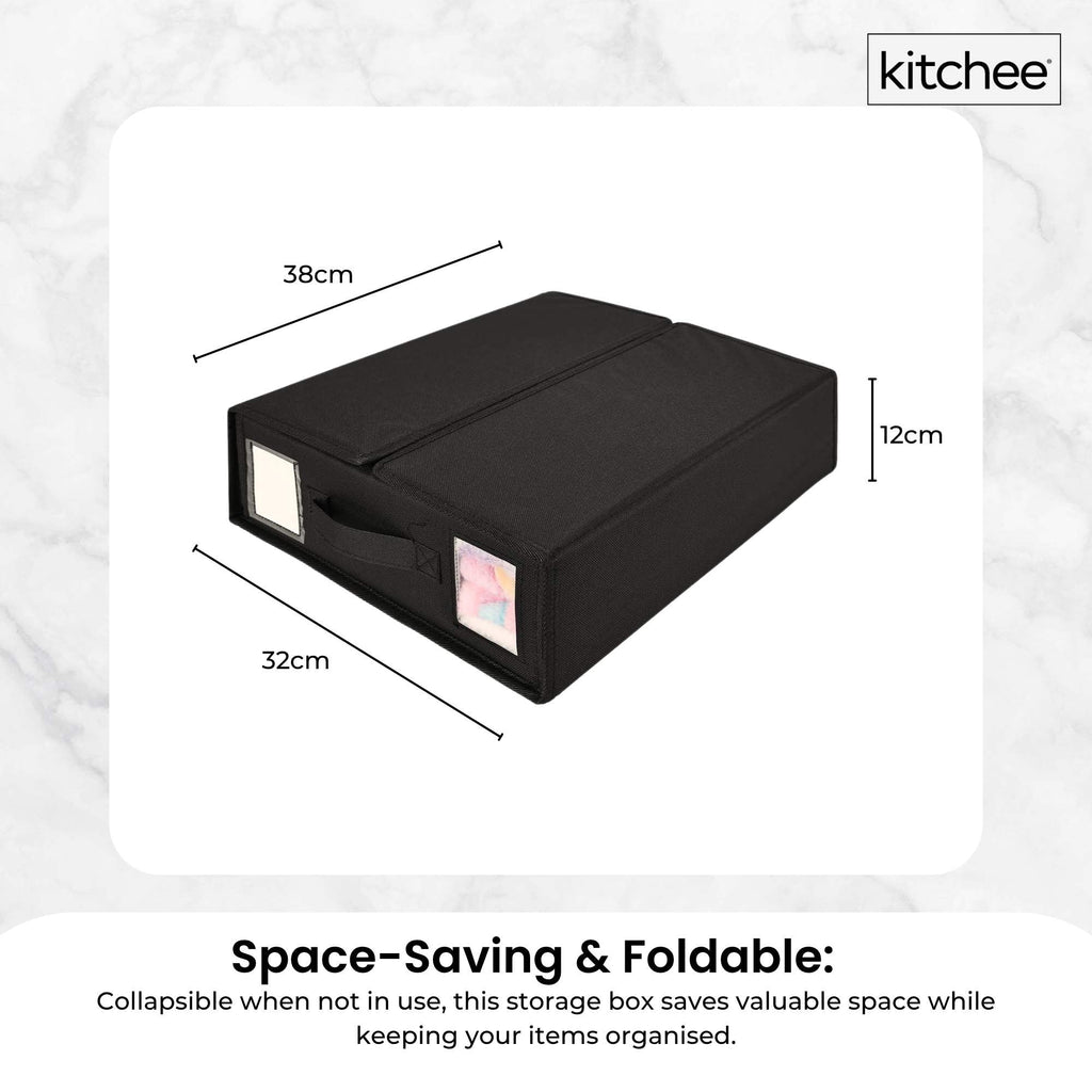 4x Kitchee Foldable Bed Sheet Storage Box – Linen & Closet Organiser Black