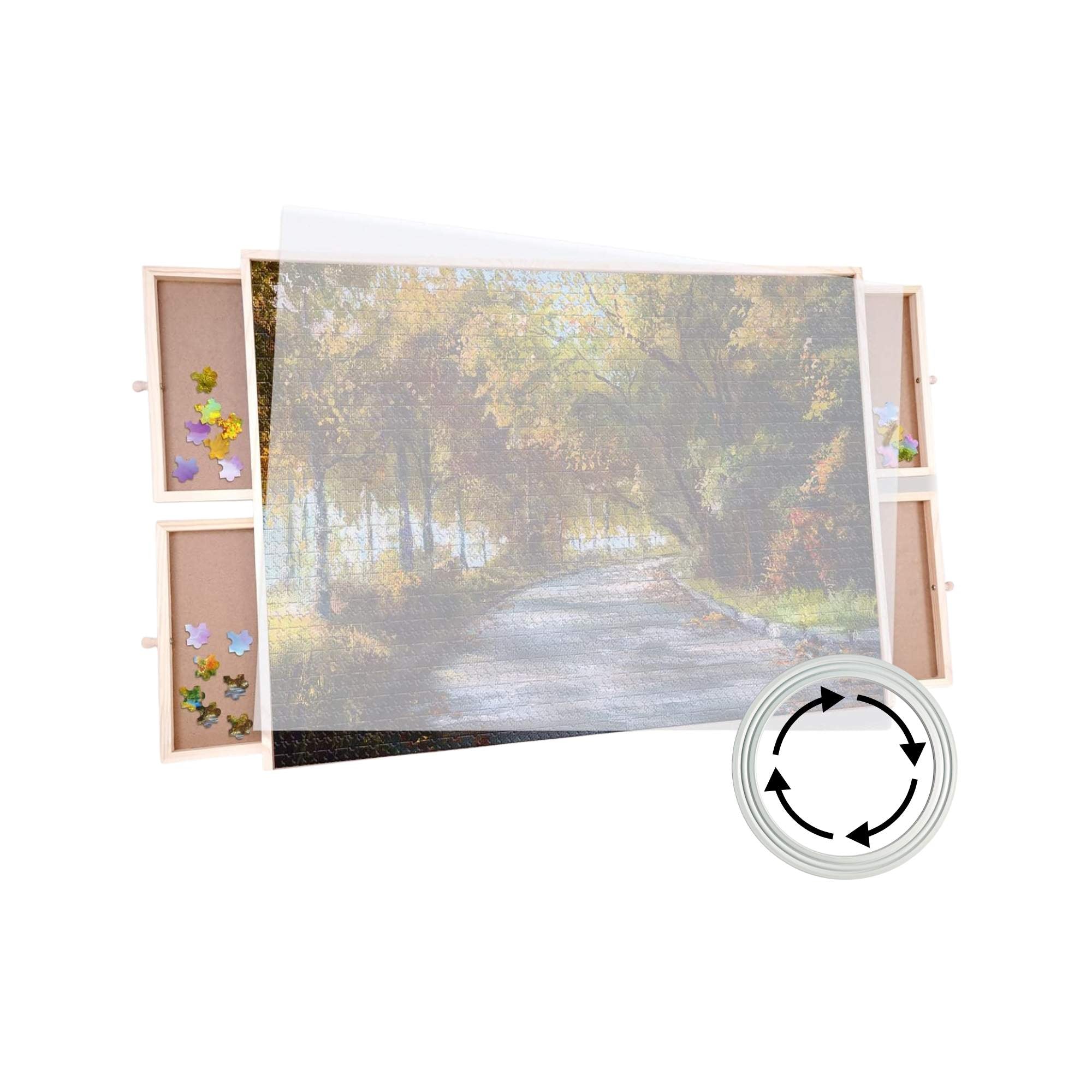 Social Hike 1000pcs Puzzle Board 4 Drawer with Cover -  Wooden Rotating Tabletop