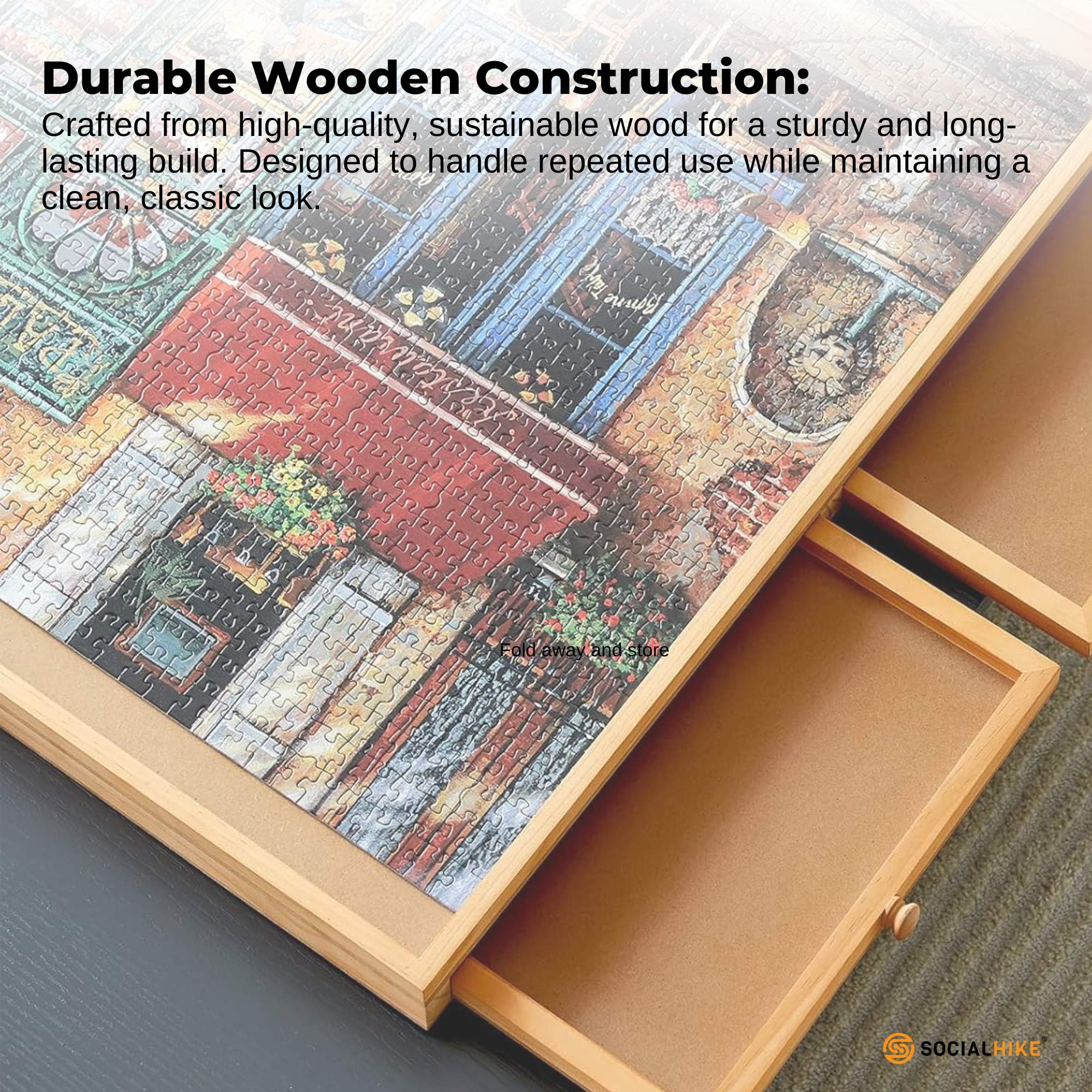 Social Hike 1000pcs Puzzle Board 4 Drawer with Cover -  Wooden Rotating Tabletop
