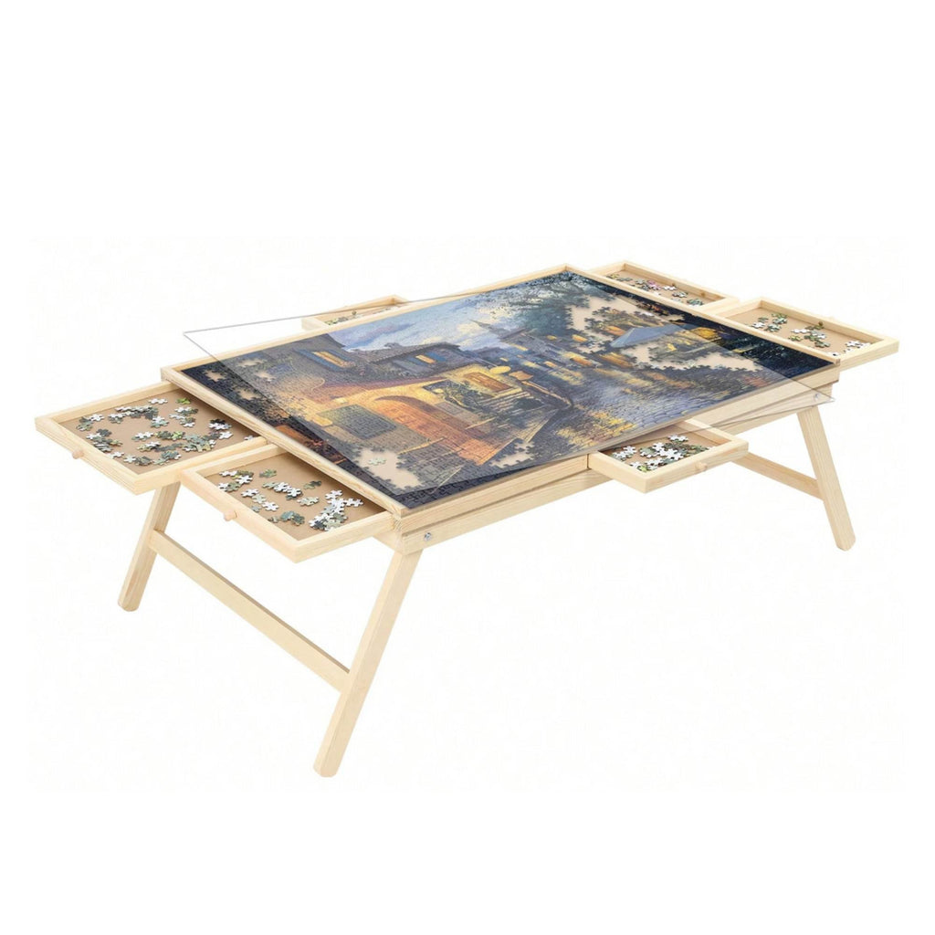 Social Hike 1500pcs Puzzle Board Table 6 Drawer with Cover - Wooden Folding Legs