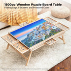 Social Hike 1500pcs Puzzle Board Table 6 Drawer with Cover - Wooden Folding Legs