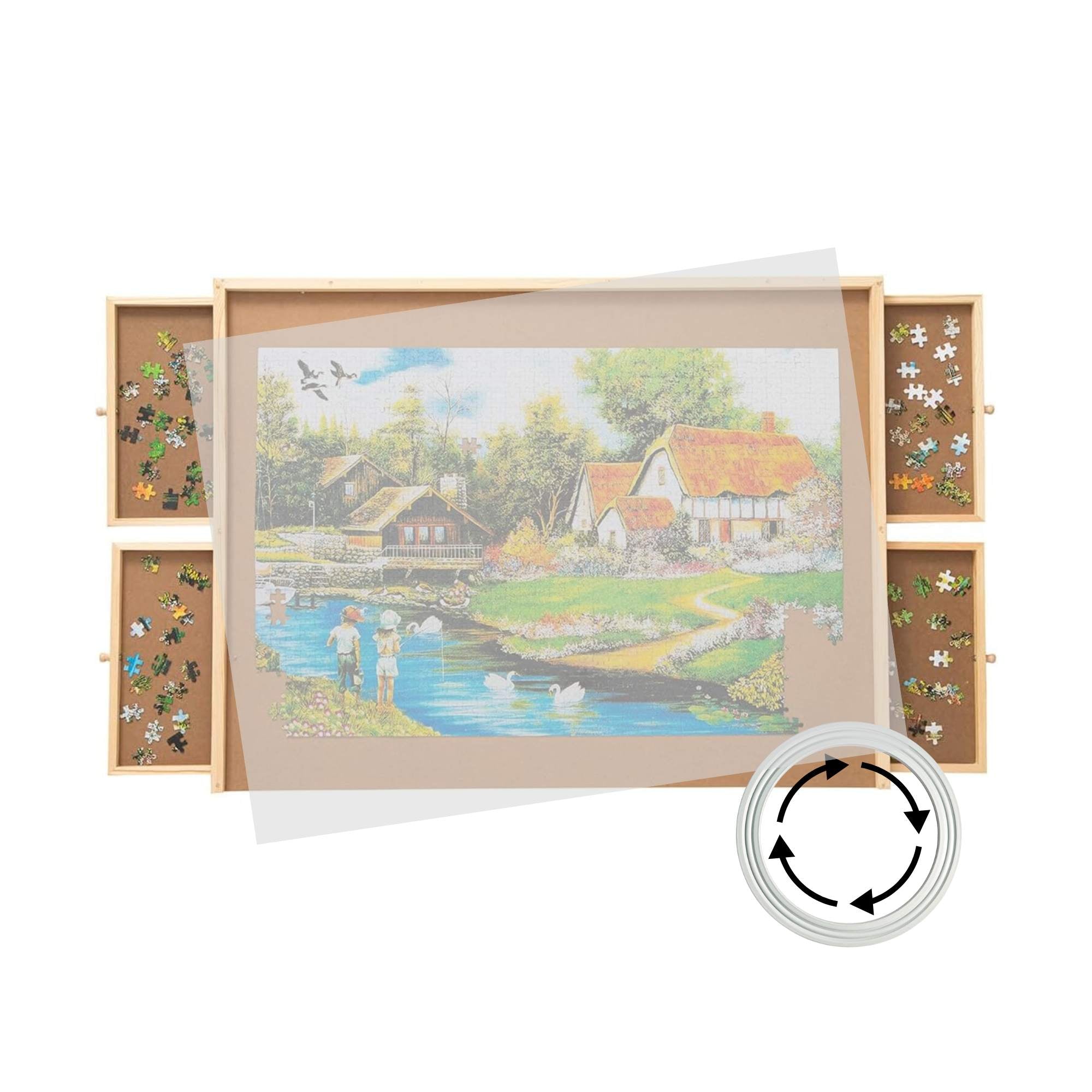 Social Hike 1500pcs Puzzle Board 4 Drawer with Cover - Wooden Rotating Tabletop