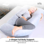 Orku Maternity Pregnancy Pillow - J-Shape Full Length for Side Sleepers Grey