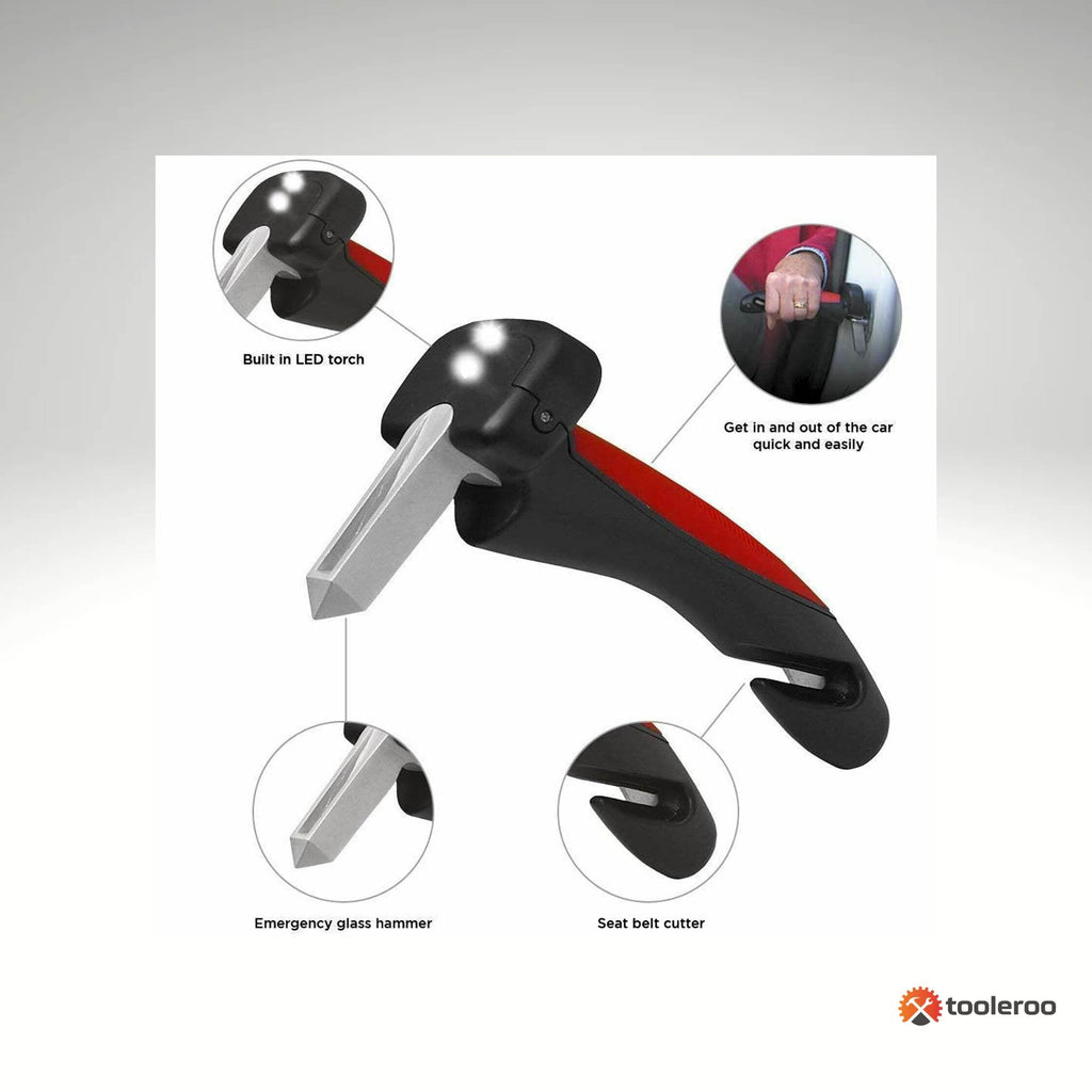 Tooleroo Car Cane Door Handle - Portable Elderly Stand Aid LED Light Hammer