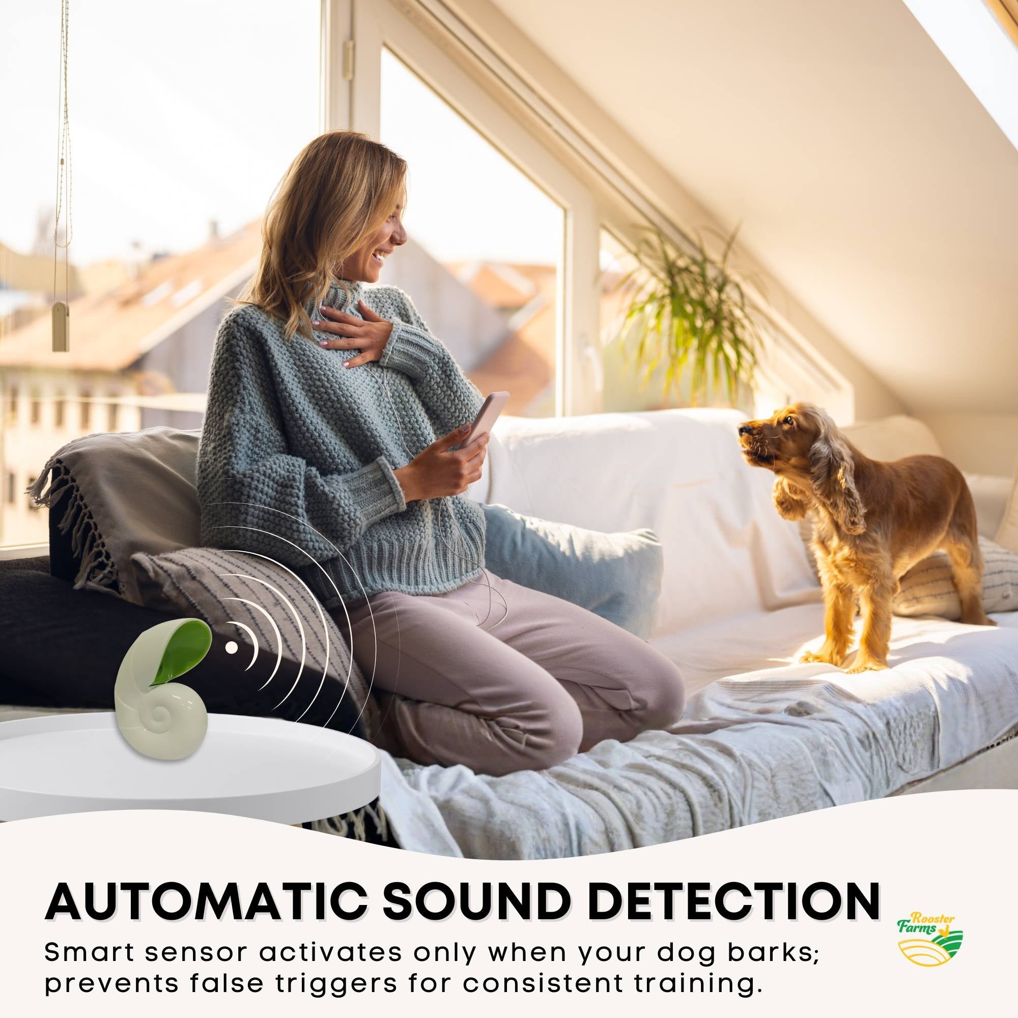 Rooster Farms Indoor Ultrasonic Bark Control Unit - Dog Bark Deterrent Device