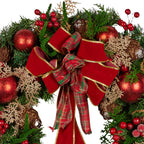 Christabelle 56cm Christmas Wreath Lush Green Holiday Door Wreath with Red Berries, Baubles & Pine Cones Pre-Decorated Festive Wall or Front Door Decoration