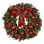Christabelle 71cm Christmas Wreath Lush Green Holiday Door Wreath with Red Berries, Baubles & Pine Cones Pre-Decorated Festive Wall or Front Door Decoration