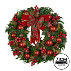Christabelle 71cm Christmas Wreath Lush Green Holiday Door Wreath with Red Berries, Baubles & Pine Cones Pre-Decorated Festive Wall or Front Door Decoration