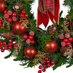 Christabelle 71cm Christmas Wreath Lush Green Holiday Door Wreath with Red Berries, Baubles & Pine Cones Pre-Decorated Festive Wall or Front Door Decoration
