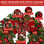 Christabelle 71cm Christmas Wreath Lush Green Holiday Door Wreath with Red Berries, Baubles & Pine Cones Pre-Decorated Festive Wall or Front Door Decoration