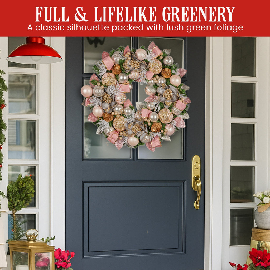 Christabelle 71cm Christmas Wreath Lush Green Holiday Door Wreath w/Jewelled Baubles, Foliage, Flowers, Ribbon & Berries
