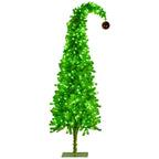 Christabelle 7.5ft Christmas Gremlin Tree Curved Top Red Bauble Built-in Green White LED Lights Control Base & Cord