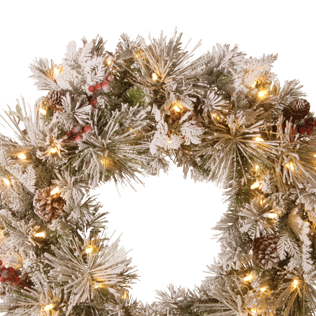 Christabelle 61cm Snowy Christmas Wreath Bedford with LED Lights Front Door Decoration Ornament
